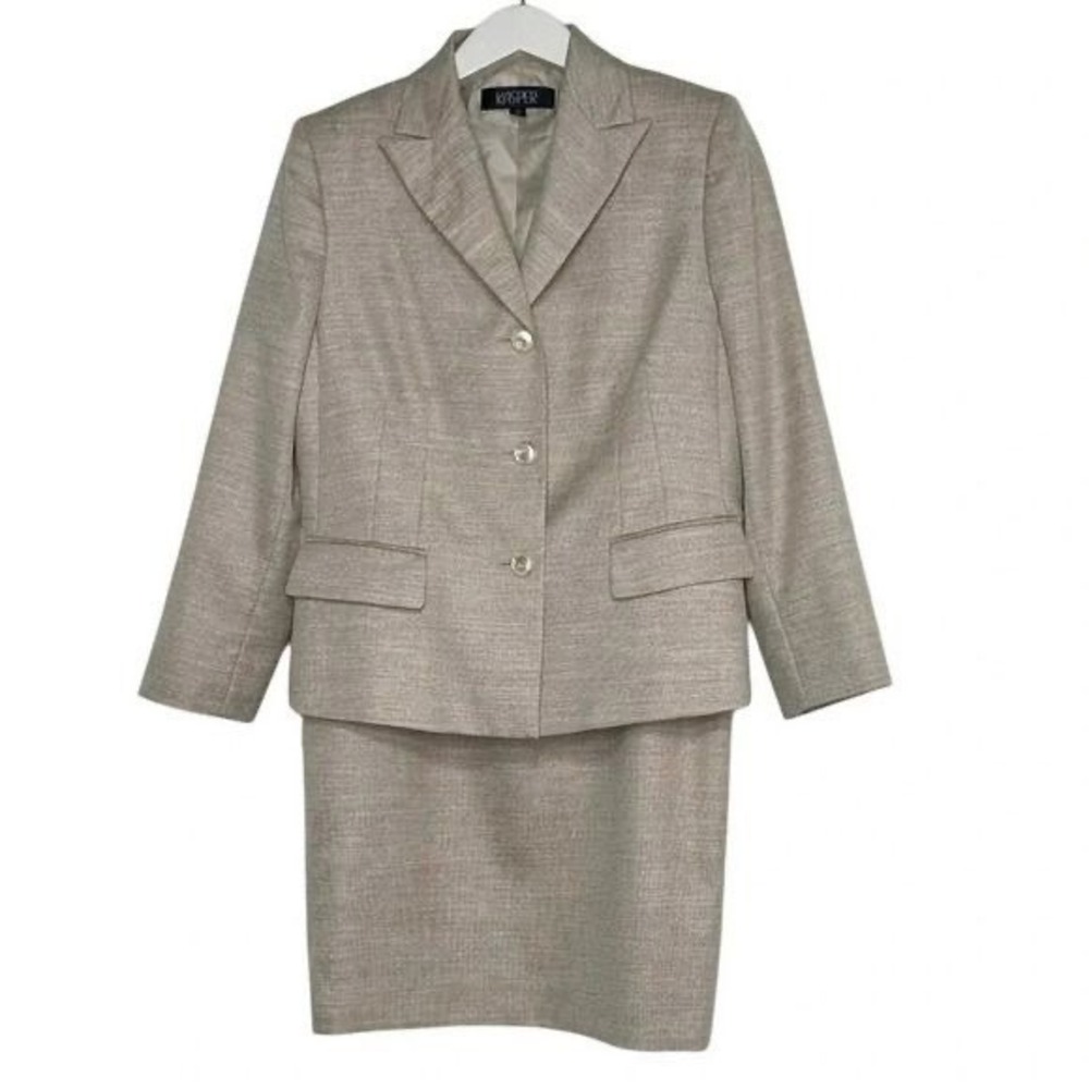Kasper Skirt Suit 12 Champagne Gold Glittery Metallic‎ Lurex 2pc Blazer Set